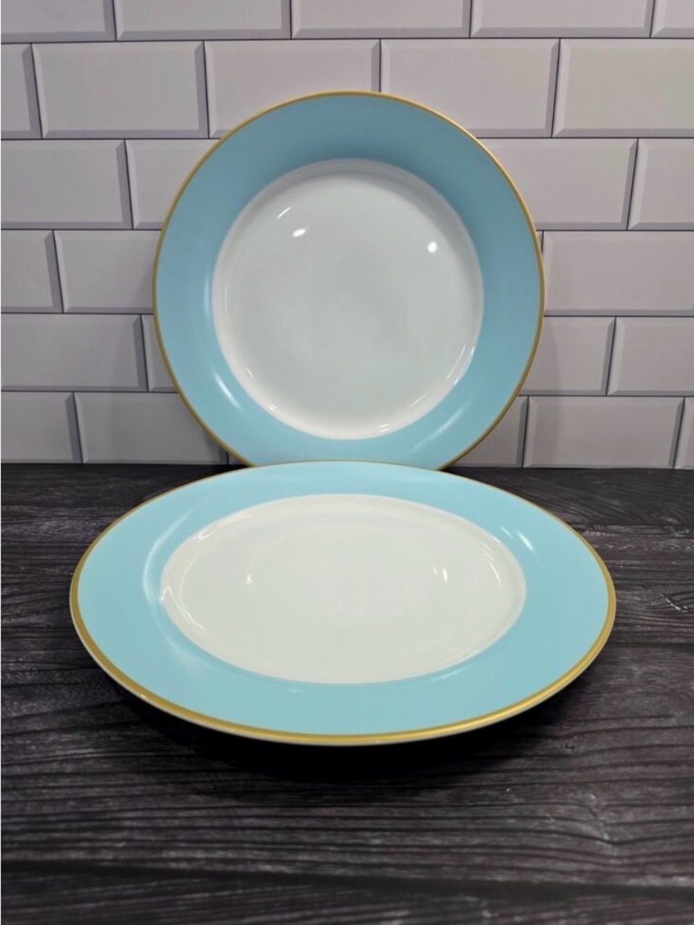 Williams Sonoma Blue and Gold Trimmed Dinner Plates Set of 2
